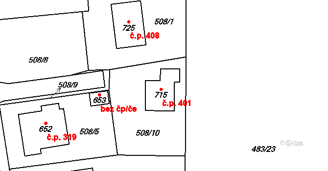 Kasejovice 401 na parcele st. 715 v KÚ Kasejovice, Katastrální mapa