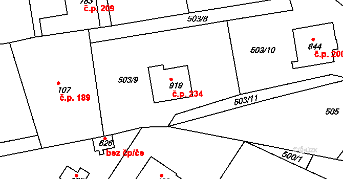 Ládví 234, Kamenice na parcele st. 919 v KÚ Ládví, Katastrální mapa