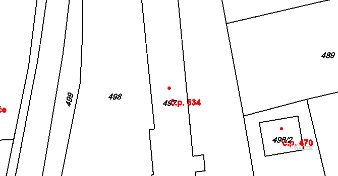 Podlesí 534, Valašské Meziříčí na parcele st. 497 v KÚ Křivé, Katastrální mapa