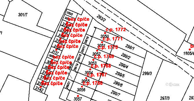 Nový Bydžov 1770 na parcele st. 3052 v KÚ Nový Bydžov, Katastrální mapa