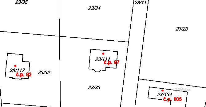 Orlov 87, Příbram na parcele st. 23/111 v KÚ Orlov, Katastrální mapa