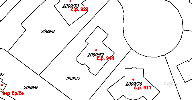 Lužice 914 na parcele st. 2099/52 v KÚ Lužice u Hodonína, Katastrální mapa
