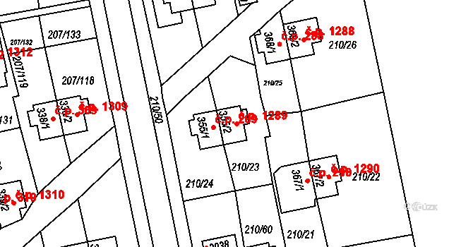 Sezimovo Ústí 1289 na parcele st. 355/2 v KÚ Sezimovo Ústí, Katastrální mapa