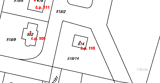 Horoušánky 110, Horoušany na parcele st. 514 v KÚ Horoušany, Katastrální mapa