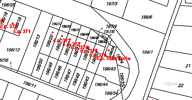 Pokratice 377, Litoměřice na parcele st. 196/25 v KÚ Pokratice, Katastrální mapa
