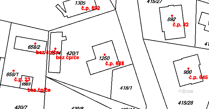 Michálkovice 688, Ostrava na parcele st. 1250 v KÚ Michálkovice, Katastrální mapa