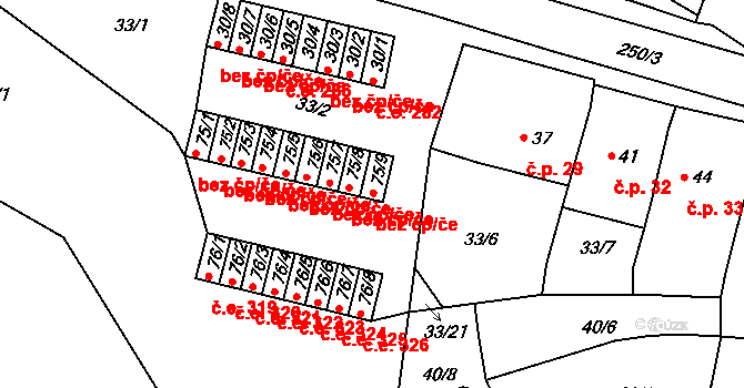Chanov 317,318, Obrnice na parcele st. 75/9 v KÚ Chanov, Katastrální mapa