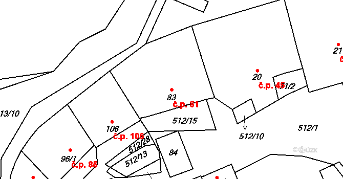 Křoví 81 na parcele st. 83 v KÚ Křoví, Katastrální mapa