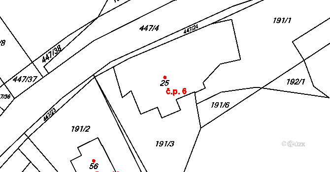 Roženecké Paseky 6, Věcov na parcele st. 25 v KÚ Roženecké Paseky, Katastrální mapa
