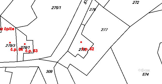 Horní Chřibská 52, Chřibská na parcele st. 278 v KÚ Horní Chřibská, Katastrální mapa