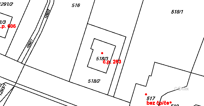 Lípa 263 na parcele st. 518/3 v KÚ Lípa nad Dřevnicí, Katastrální mapa