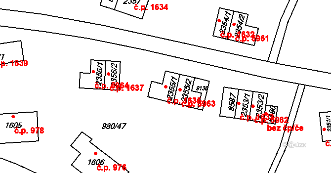 Zlín 1635 na parcele st. 2355/1 v KÚ Zlín, Katastrální mapa