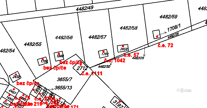 Veselí nad Moravou 1042 na parcele st. 1707 v KÚ Veselí-Předměstí, Katastrální mapa
