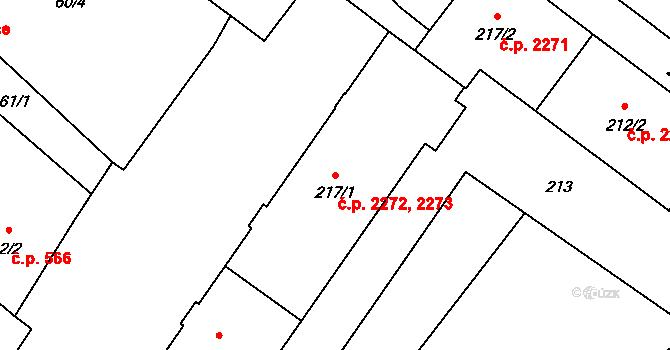 Předměstí 2272,2273, Opava na parcele st. 217/1 v KÚ Opava-Předměstí, Katastrální mapa