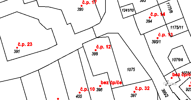 Košumberk 12, Luže na parcele st. 399 v KÚ Luže, Katastrální mapa