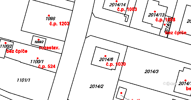 Nýřany 1030 na parcele st. 2014/6 v KÚ Nýřany, Katastrální mapa