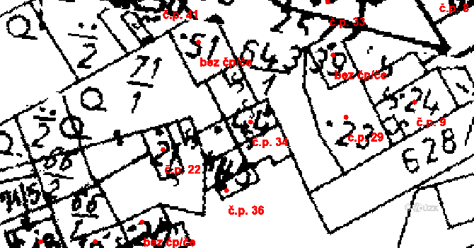 Jemníky 34 na parcele st. 44 v KÚ Jemníky, Katastrální mapa