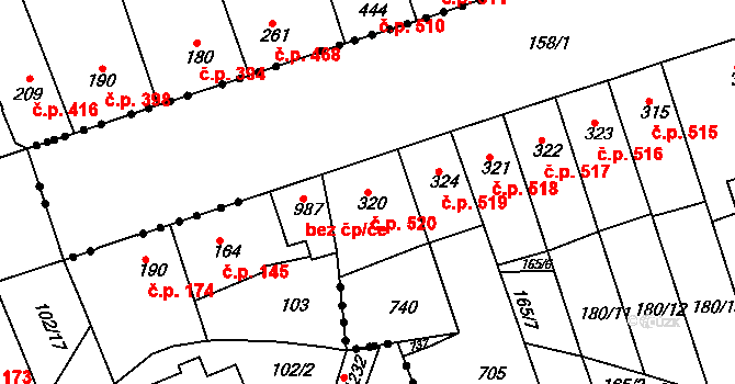 Kralupy nad Vltavou 520 na parcele st. 320 v KÚ Kralupy nad Vltavou, Katastrální mapa