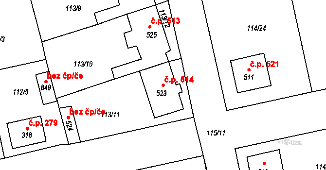 Rudná 514 na parcele st. 523 v KÚ Dušníky u Rudné, Katastrální mapa