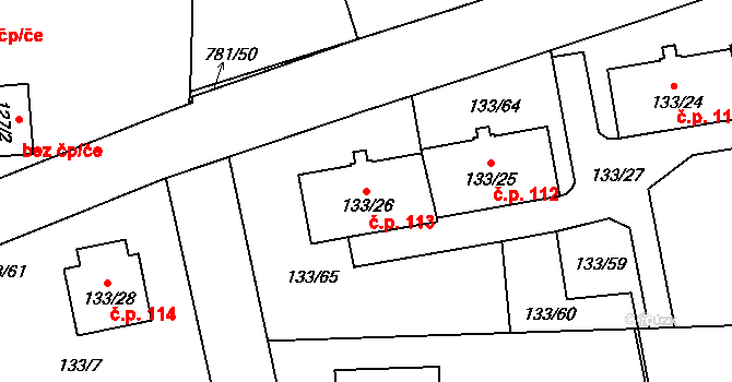 Blížejov 113 na parcele st. 133/26 v KÚ Blížejov, Katastrální mapa
