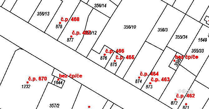 Sušice II 466, Sušice na parcele st. 876 v KÚ Sušice nad Otavou, Katastrální mapa