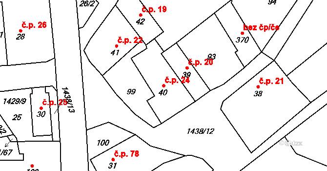 Cheznovice 24 na parcele st. 40 v KÚ Cheznovice, Katastrální mapa