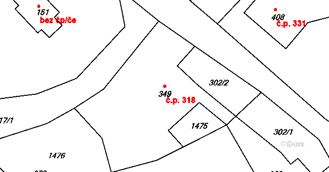 Šonov 318 na parcele st. 349 v KÚ Šonov u Broumova, Katastrální mapa
