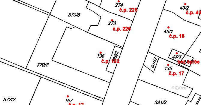 Rosice 182, Pardubice na parcele st. 196 v KÚ Rosice nad Labem, Katastrální mapa