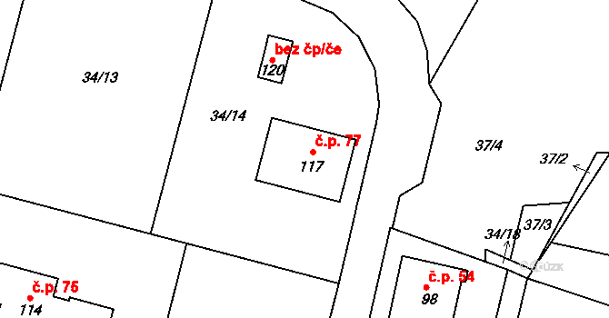 Srlín 77, Bernartice na parcele st. 117 v KÚ Srlín, Katastrální mapa