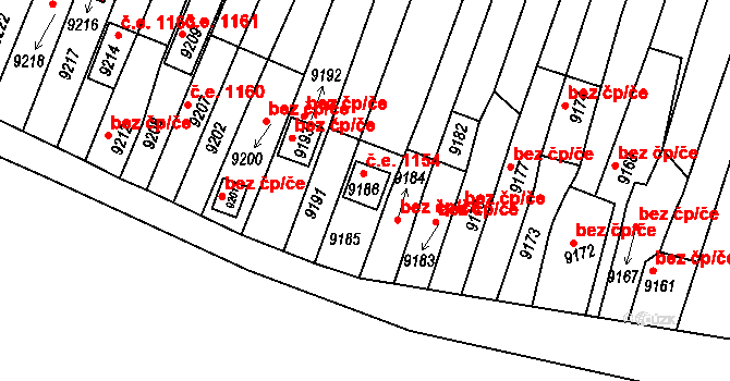 Mutěnice 1154 na parcele st. 9186 v KÚ Mutěnice, Katastrální mapa