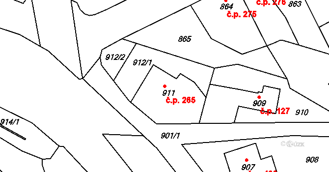 Žilina 265, Nový Jičín na parcele st. 911 v KÚ Žilina u Nového Jičína, Katastrální mapa