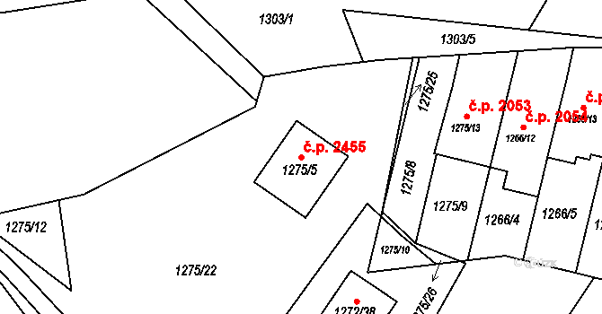 Místek 2455, Frýdek-Místek na parcele st. 1275/5 v KÚ Místek, Katastrální mapa
