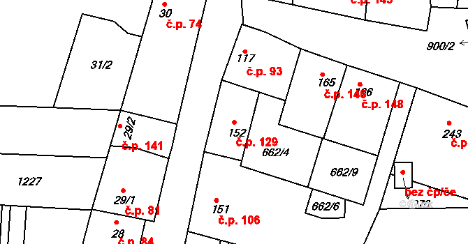 Líšťany 129 na parcele st. 152 v KÚ Líšťany u Cítolib, Katastrální mapa