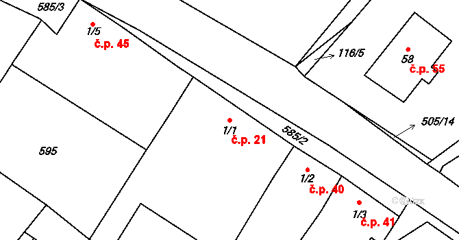 Sirákovice 21, Golčův Jeníkov na parcele st. 1/1 v KÚ Sirákovice, Katastrální mapa