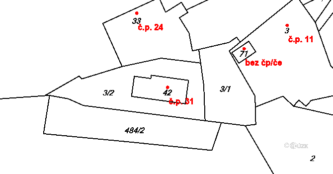 Koňkovice 31, Trpišovice na parcele st. 42 v KÚ Koňkovice, Katastrální mapa