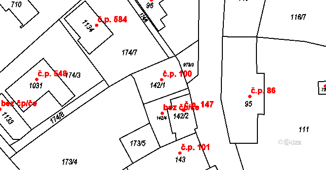 Šťáhlavy 100 na parcele st. 142/1 v KÚ Šťáhlavy, Katastrální mapa