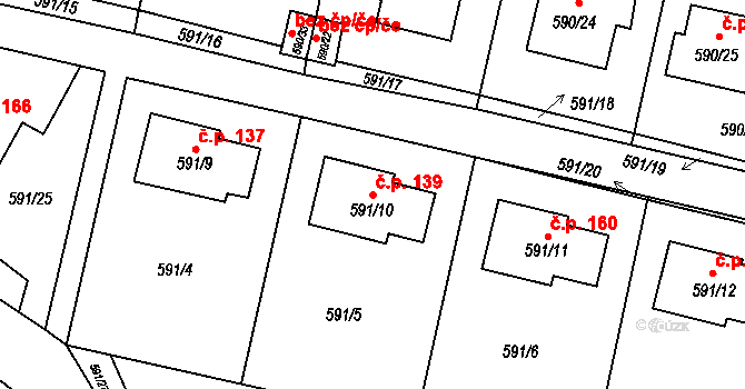 Dobruška 139 na parcele st. 591/10 v KÚ Dobruška, Katastrální mapa