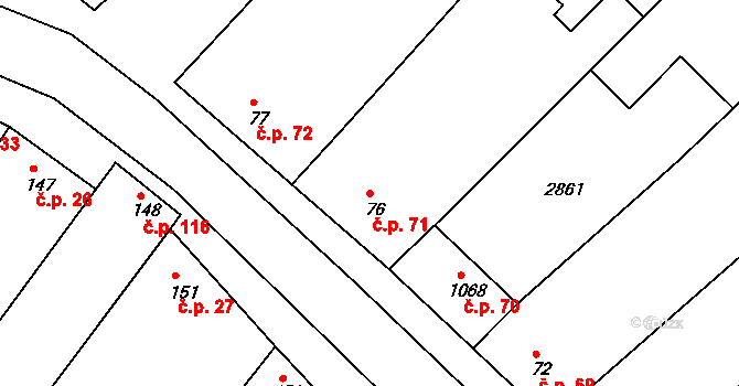 Vranovice 71 na parcele st. 76 v KÚ Vranovice nad Svratkou, Katastrální mapa