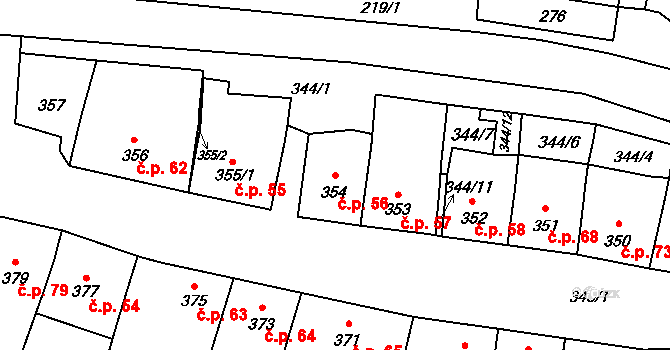 Slížany 56, Morkovice-Slížany na parcele st. 354 v KÚ Slížany, Katastrální mapa