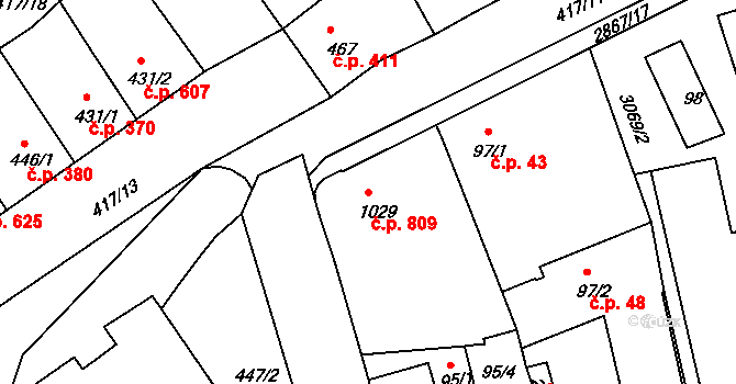 Bystřice pod Hostýnem 809 na parcele st. 1029 v KÚ Bystřice pod Hostýnem, Katastrální mapa