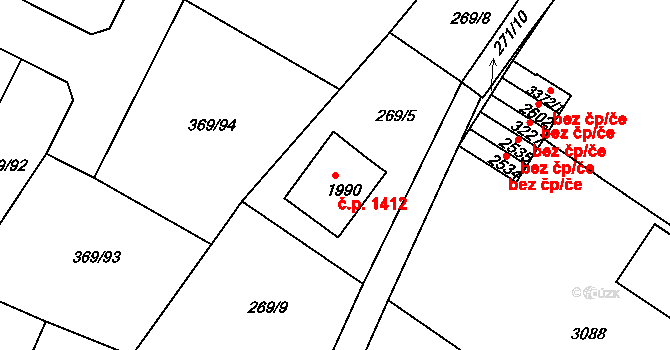 Bystřice pod Hostýnem 1412 na parcele st. 1990 v KÚ Bystřice pod Hostýnem, Katastrální mapa