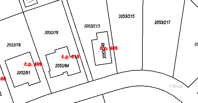 Strkov 486, Planá nad Lužnicí na parcele st. 2053/249 v KÚ Planá nad Lužnicí, Katastrální mapa
