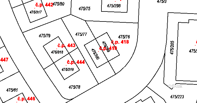 Jinočany 419 na parcele st. 475/300 v KÚ Jinočany, Katastrální mapa