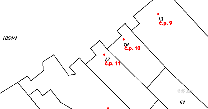 Medlice 11 na parcele st. 17 v KÚ Medlice, Katastrální mapa