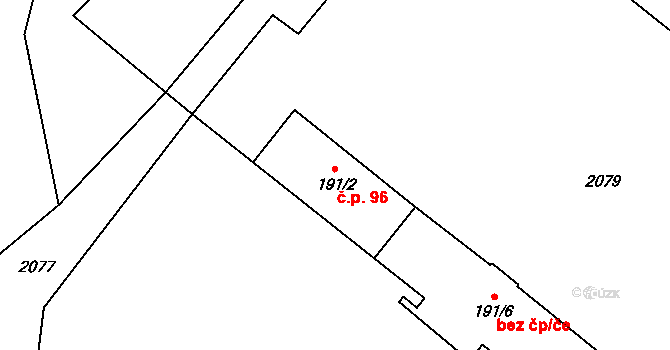 Vranov nad Dyjí 96 na parcele st. 191/2 v KÚ Vranov nad Dyjí, Katastrální mapa