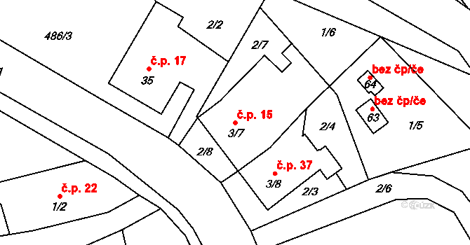 Hranice II-Lhotka 15, Hranice na parcele st. 3/7 v KÚ Lhotka u Hranic, Katastrální mapa