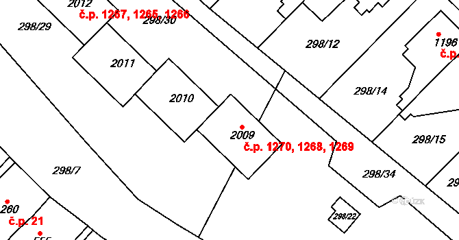 Čáslav-Nové Město 1268,1269,1270, Čáslav na parcele st. 2009 v KÚ Čáslav, Katastrální mapa