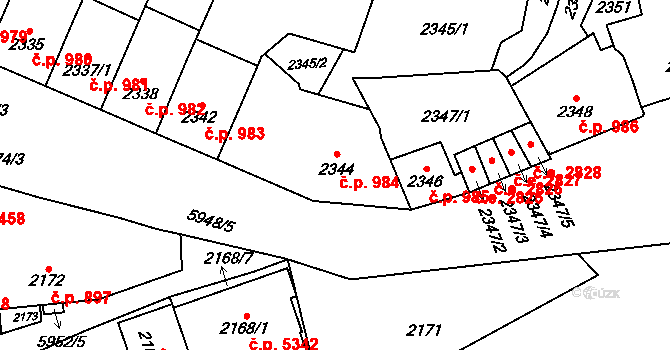 Jihlava 984 na parcele st. 2344 v KÚ Jihlava, Katastrální mapa