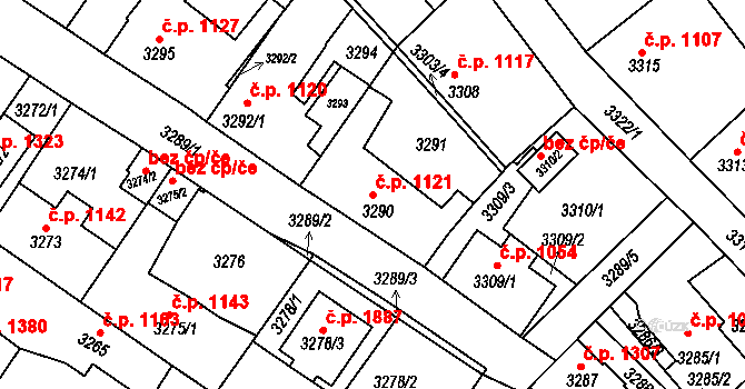 Roztoky 1121 na parcele st. 3290 v KÚ Žalov, Katastrální mapa
