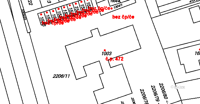 Milotice 472 na parcele st. 1003 v KÚ Milotice u Kyjova, Katastrální mapa